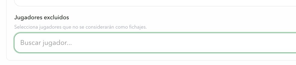 Campo Jugadores excluidos: busca un jugador para que no se considere como fichaje