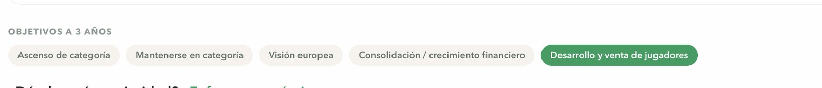Selector de objetivos a 3 años del formulario