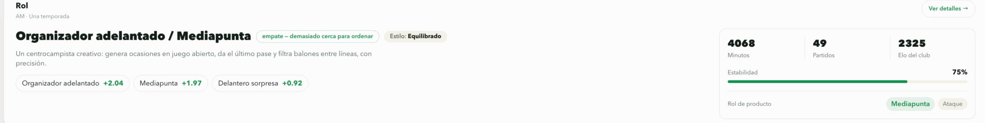 Tarjeta de Rol: rol principal, estilo y los tres roles más afines